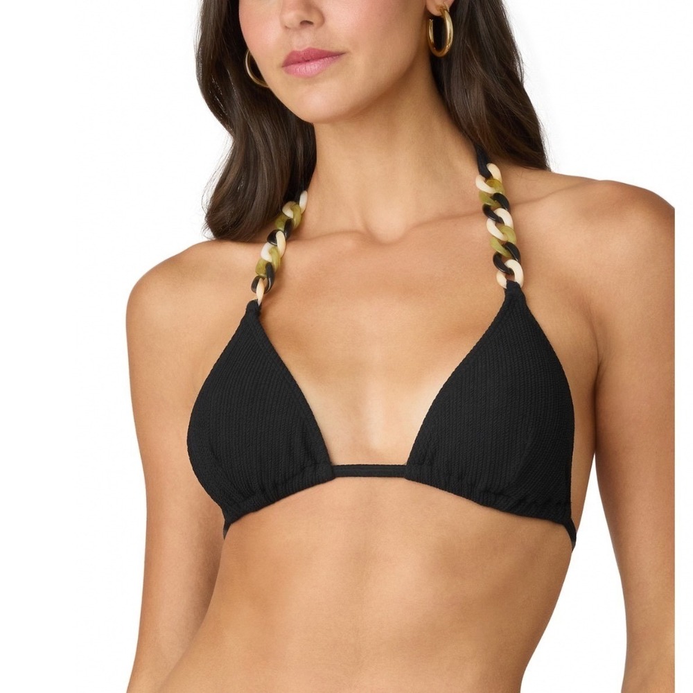 Shoshanna Chain Ribbed Triangle Bikini Top Jet Black Size B/C NWT 5457362